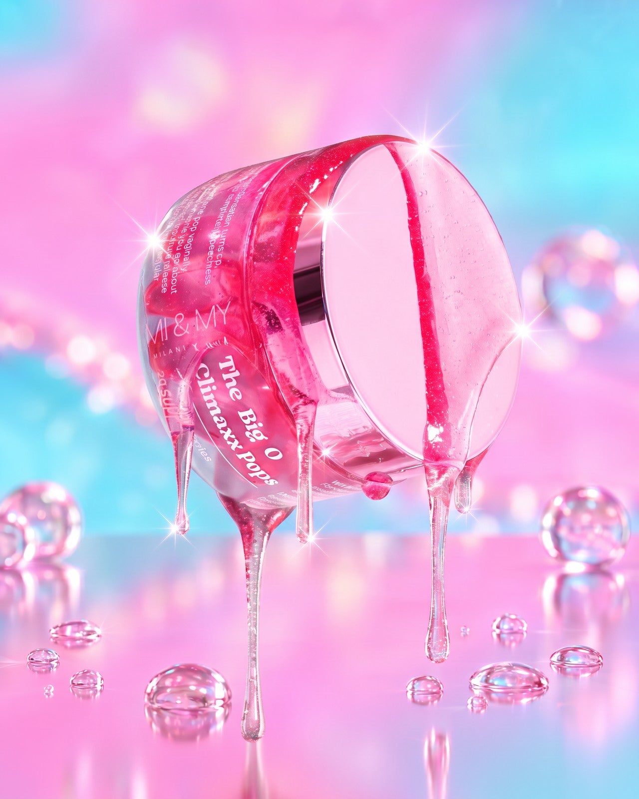 The Big O Climaxx Pops jar melting with pink drips